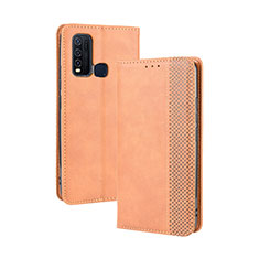 Leather Case Stands Flip Cover Holder BY4 for Vivo Y50 Brown