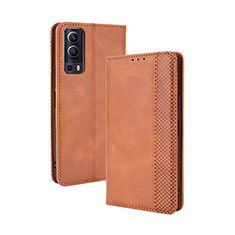 Leather Case Stands Flip Cover Holder BY4 for Vivo Y52 5G Brown