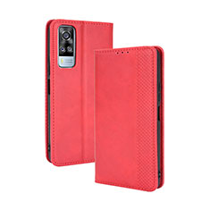 Leather Case Stands Flip Cover Holder BY4 for Vivo Y53s NFC Red