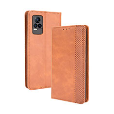 Leather Case Stands Flip Cover Holder BY4 for Vivo Y73 (2021) Brown