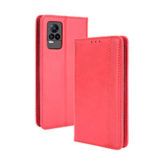 Leather Case Stands Flip Cover Holder BY4 for Vivo Y73 (2021) Red