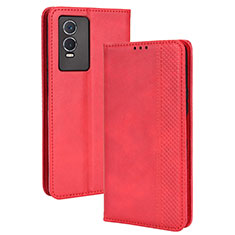 Leather Case Stands Flip Cover Holder BY4 for Vivo Y76s 5G Red