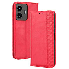 Leather Case Stands Flip Cover Holder BY4 for Vivo Y77 5G Red