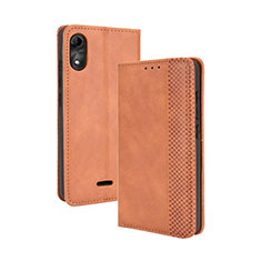 Leather Case Stands Flip Cover Holder BY4 for Wiko Y51 Brown