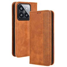 Leather Case Stands Flip Cover Holder BY4 for Xiaomi Mi 14 5G Brown