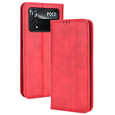 Leather Case Stands Flip Cover Holder BY4 for Xiaomi Poco M4 Pro 4G Red