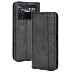 Leather Case Stands Flip Cover Holder BY4 for Xiaomi Poco X4 Pro 5G Black
