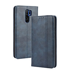 Leather Case Stands Flip Cover Holder BY4 for Xiaomi Redmi 9 Prime India Blue