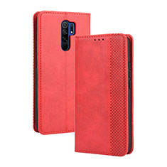 Leather Case Stands Flip Cover Holder BY4 for Xiaomi Redmi 9 Prime India Red