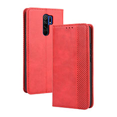 Leather Case Stands Flip Cover Holder BY4 for Xiaomi Redmi 9 Red