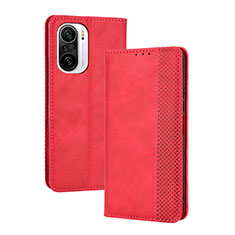 Leather Case Stands Flip Cover Holder BY4 for Xiaomi Redmi K40 5G Red