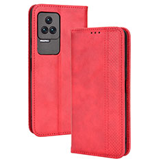 Leather Case Stands Flip Cover Holder BY4 for Xiaomi Redmi K40S 5G Red