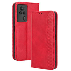 Leather Case Stands Flip Cover Holder BY4 for Xiaomi Redmi K60E 5G Red