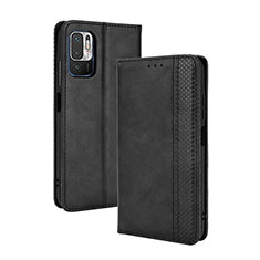 Leather Case Stands Flip Cover Holder BY4 for Xiaomi Redmi Note 10 5G Black