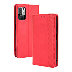 Leather Case Stands Flip Cover Holder BY4 for Xiaomi Redmi Note 10 5G Red