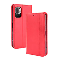 Leather Case Stands Flip Cover Holder BY4 for Xiaomi Redmi Note 10 JE 5G Red