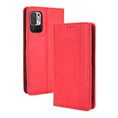 Leather Case Stands Flip Cover Holder BY4 for Xiaomi Redmi Note 10T 5G Red