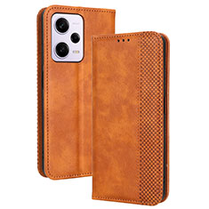 Leather Case Stands Flip Cover Holder BY4 for Xiaomi Redmi Note 12 Pro+ Plus 5G Brown