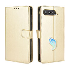 Leather Case Stands Flip Cover Holder BY5 for Asus ROG Phone 5s Pro Gold