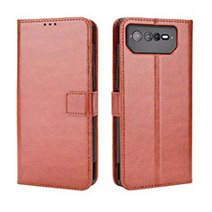 Leather Case Stands Flip Cover Holder BY5 for Asus ROG Phone 6 Brown