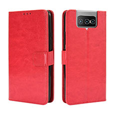 Leather Case Stands Flip Cover Holder BY5 for Asus ZenFone 8 Flip ZS672KS Red