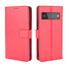 Leather Case Stands Flip Cover Holder BY5 for Google Pixel 6 5G Red