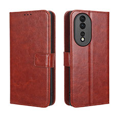 Leather Case Stands Flip Cover Holder BY5 for Huawei Honor 80 5G Brown