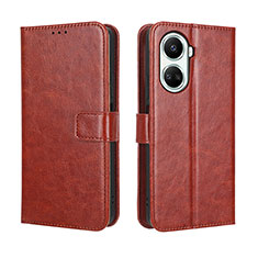 Leather Case Stands Flip Cover Holder BY5 for Huawei Nova 10 SE Brown