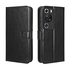 Leather Case Stands Flip Cover Holder BY5 for Huawei P60 Black