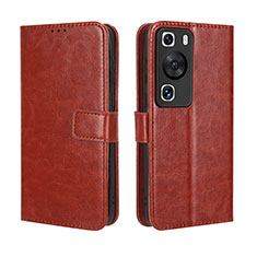 Leather Case Stands Flip Cover Holder BY5 for Huawei P60 Pro Brown