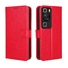 Leather Case Stands Flip Cover Holder BY5 for Huawei P60 Pro Red