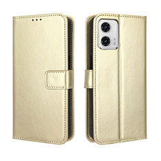 Leather Case Stands Flip Cover Holder BY5 for Motorola Moto G53 5G Gold