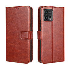 Leather Case Stands Flip Cover Holder BY5 for Motorola Moto G72 Brown