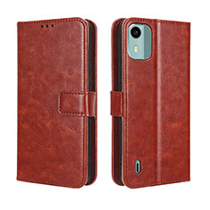 Leather Case Stands Flip Cover Holder BY5 for Nokia C12 Pro Brown