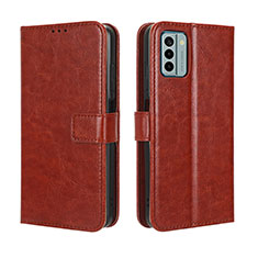 Leather Case Stands Flip Cover Holder BY5 for Nokia G22 Brown