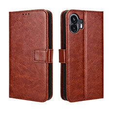 Leather Case Stands Flip Cover Holder BY5 for Nothing Phone 2 Brown