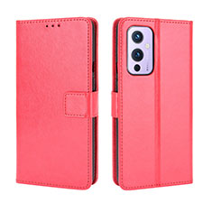 Leather Case Stands Flip Cover Holder BY5 for OnePlus 9 5G Red