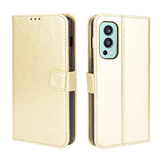 Leather Case Stands Flip Cover Holder BY5 for OnePlus Nord 2 5G Gold