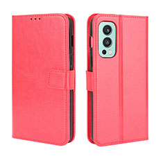 Leather Case Stands Flip Cover Holder BY5 for OnePlus Nord 2 5G Red