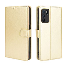 Leather Case Stands Flip Cover Holder BY5 for Oppo A16s Gold