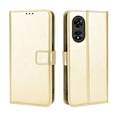 Leather Case Stands Flip Cover Holder BY5 for Oppo A1x 5G Gold