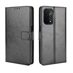 Leather Case Stands Flip Cover Holder BY5 for Oppo A54 5G Black
