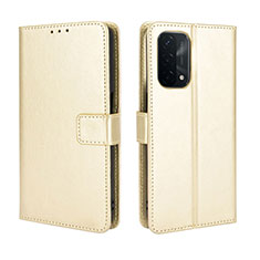 Leather Case Stands Flip Cover Holder BY5 for Oppo A54 5G Gold