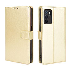 Leather Case Stands Flip Cover Holder BY5 for Oppo A54s Gold