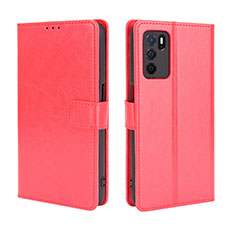 Leather Case Stands Flip Cover Holder BY5 for Oppo A54s Red