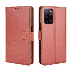 Leather Case Stands Flip Cover Holder BY5 for Oppo A55 5G Brown