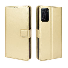 Leather Case Stands Flip Cover Holder BY5 for Oppo A55S 5G Gold