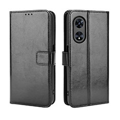 Leather Case Stands Flip Cover Holder BY5 for Oppo A58 4G Black