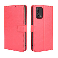 Leather Case Stands Flip Cover Holder BY5 for Oppo A74 4G Red