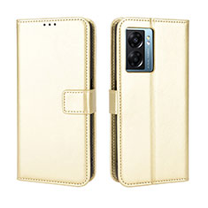 Leather Case Stands Flip Cover Holder BY5 for Oppo A77 5G Gold